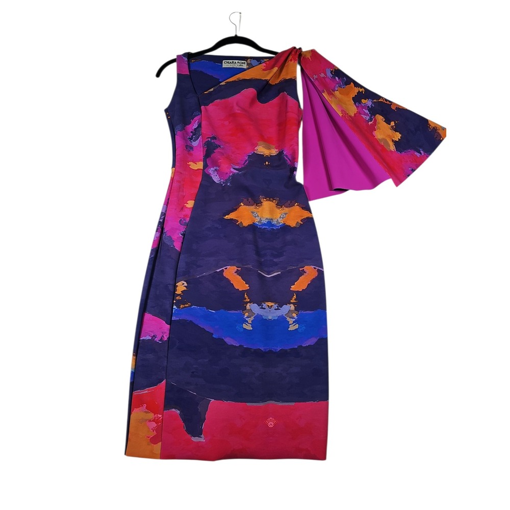 Chiara Boni La Petite Robe Italian Dress Abstract Print One Shoulder 42 US 6 New - Picture 9 of 12